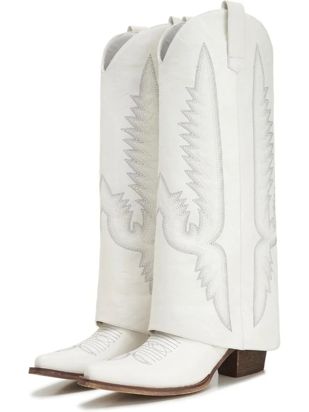 Women's White Pointy Pull-on Side Zipper Padlock Fold Over Knee High Boots